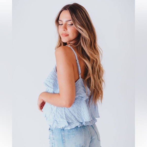 Worth Collective Ruffled Cami in Nantucket Blue - Picture 3 of 8